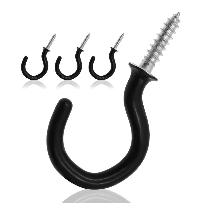 PHITUODA 50Pcs 1-Inch Cup Hooks Ceiling Hooks, Plastic-Covered Metal Screw-in Hooks, Black - Image 1